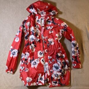 Joules Right as Rain Waterproof Breathable Hooded Jacket US Size 2 Red Floral